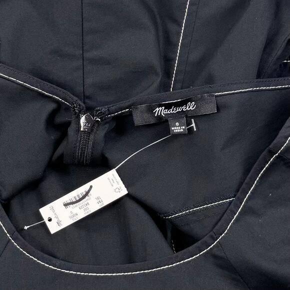 Madewell Dress Womens 0 Black Puff Sleeve Drop Waist Midi Cotton Poplin - Picture 3 of 16